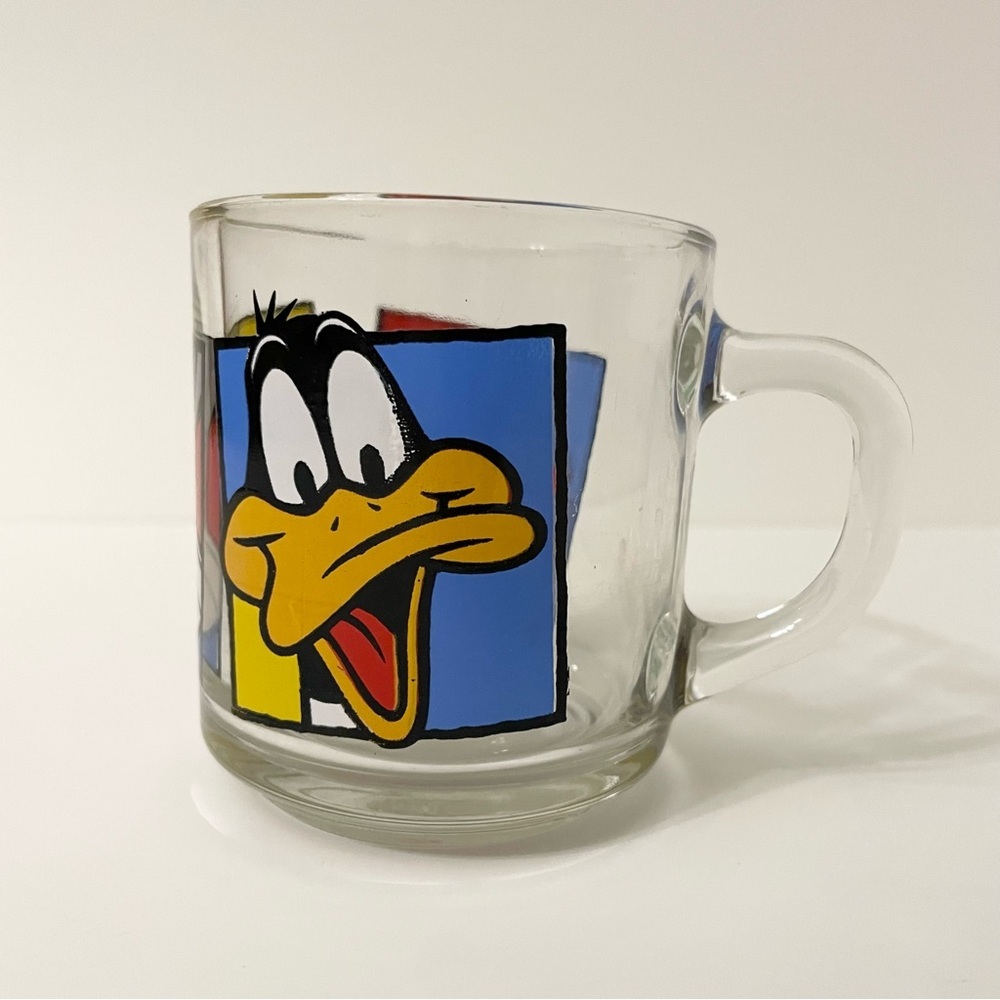 1994 Looney Tunes Bugs Bunny Daffy Duck Tazmanian Devil Clear Glass Cup Mug